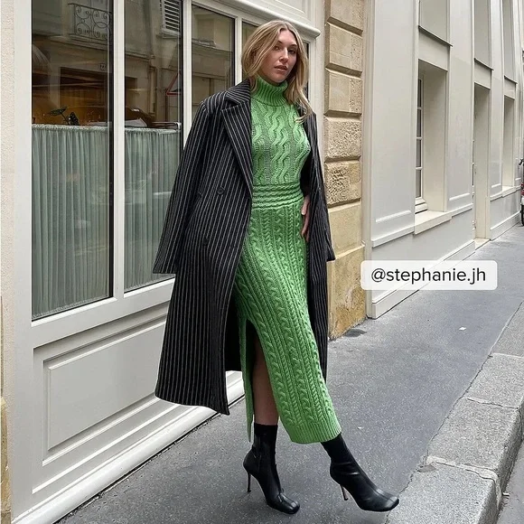 NA-KD Green Cable Knit High Neck Dress - Picture 1 of 9